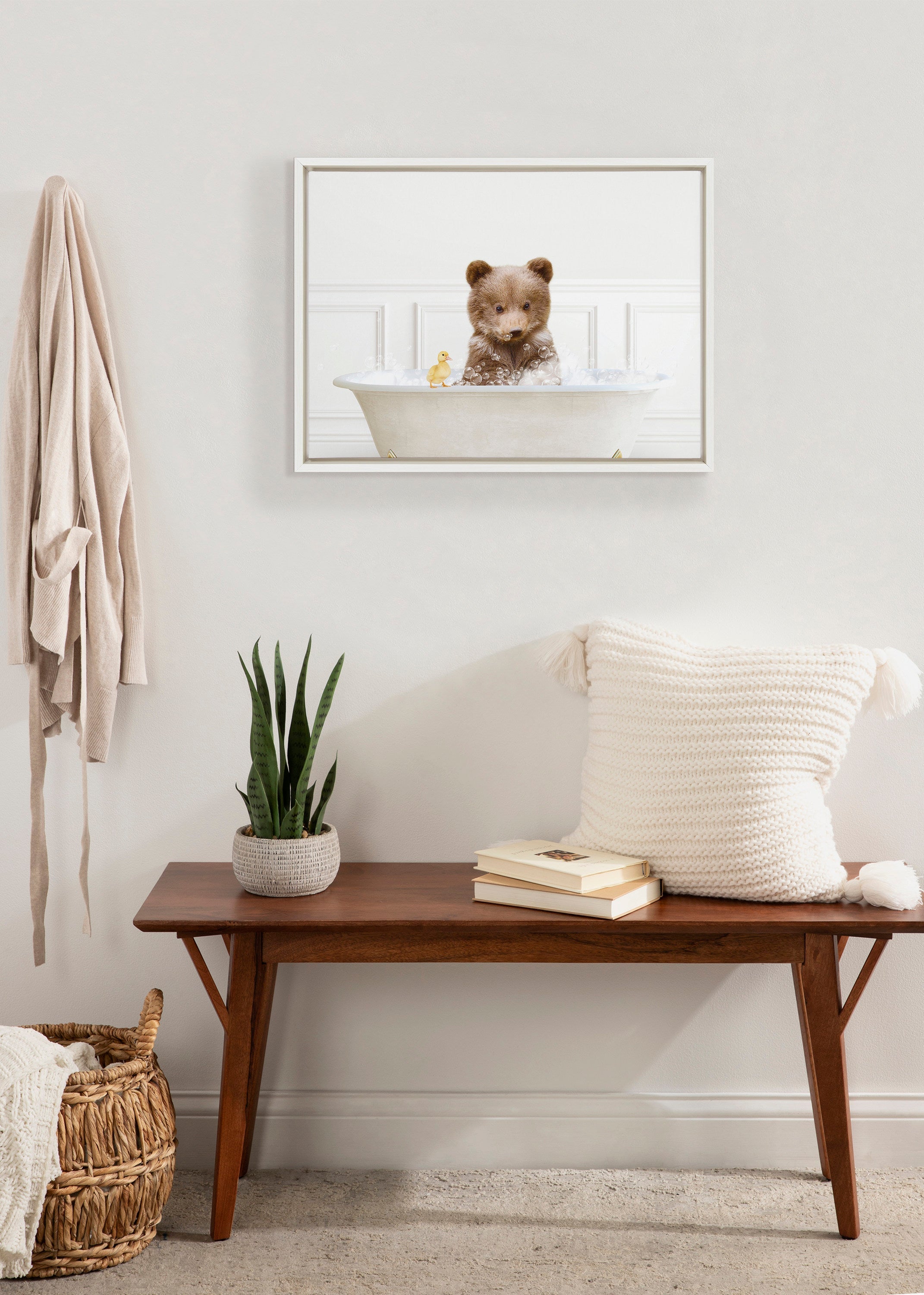 Sylvie Bear Cub In Bubble Bath Neutral Style Framed Canvas by kateandlaurel - product image 10 for Resin Society