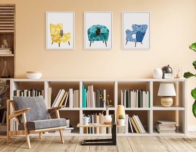 Sylvie 10 Cornflower Chair Framed Canvas by Planet Cat