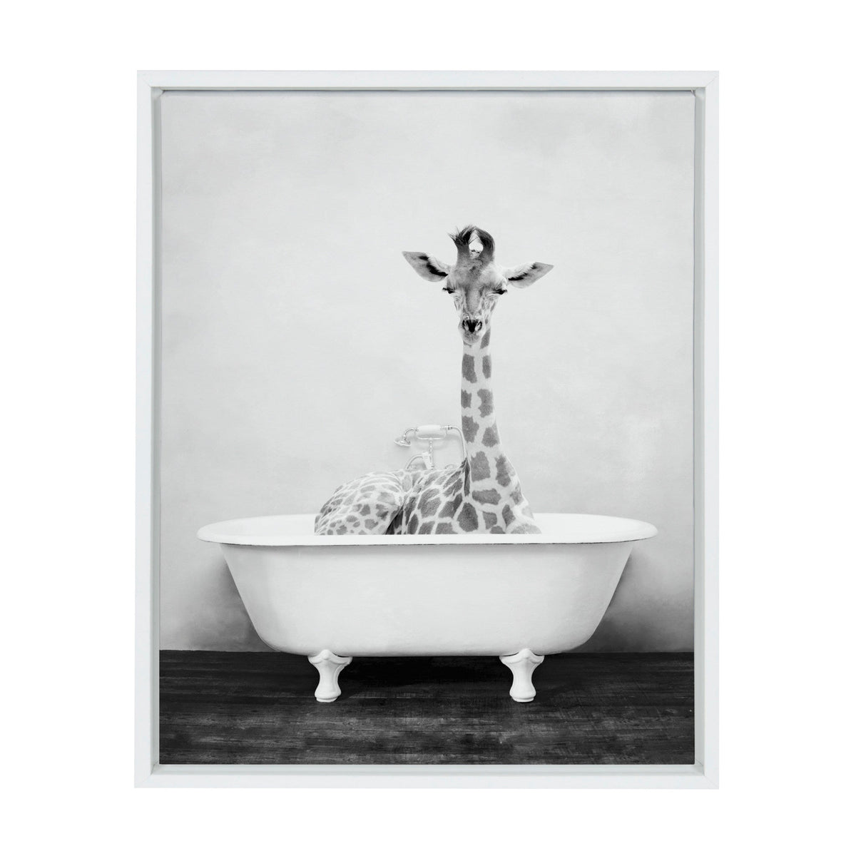 Sylvie Giraffe 2 in the Tub Framed Canvas by kateandlaurel - main product image for Resin Society