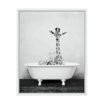 Sylvie Giraffe 2 in the Tub Framed Canvas by kateandlaurel - main product image for Resin Society