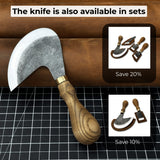 Professional leather crafting half round knife with ash wood handle and carbon steel blade