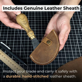 Professional leather crafting half round knife with ash wood handle and carbon steel blade