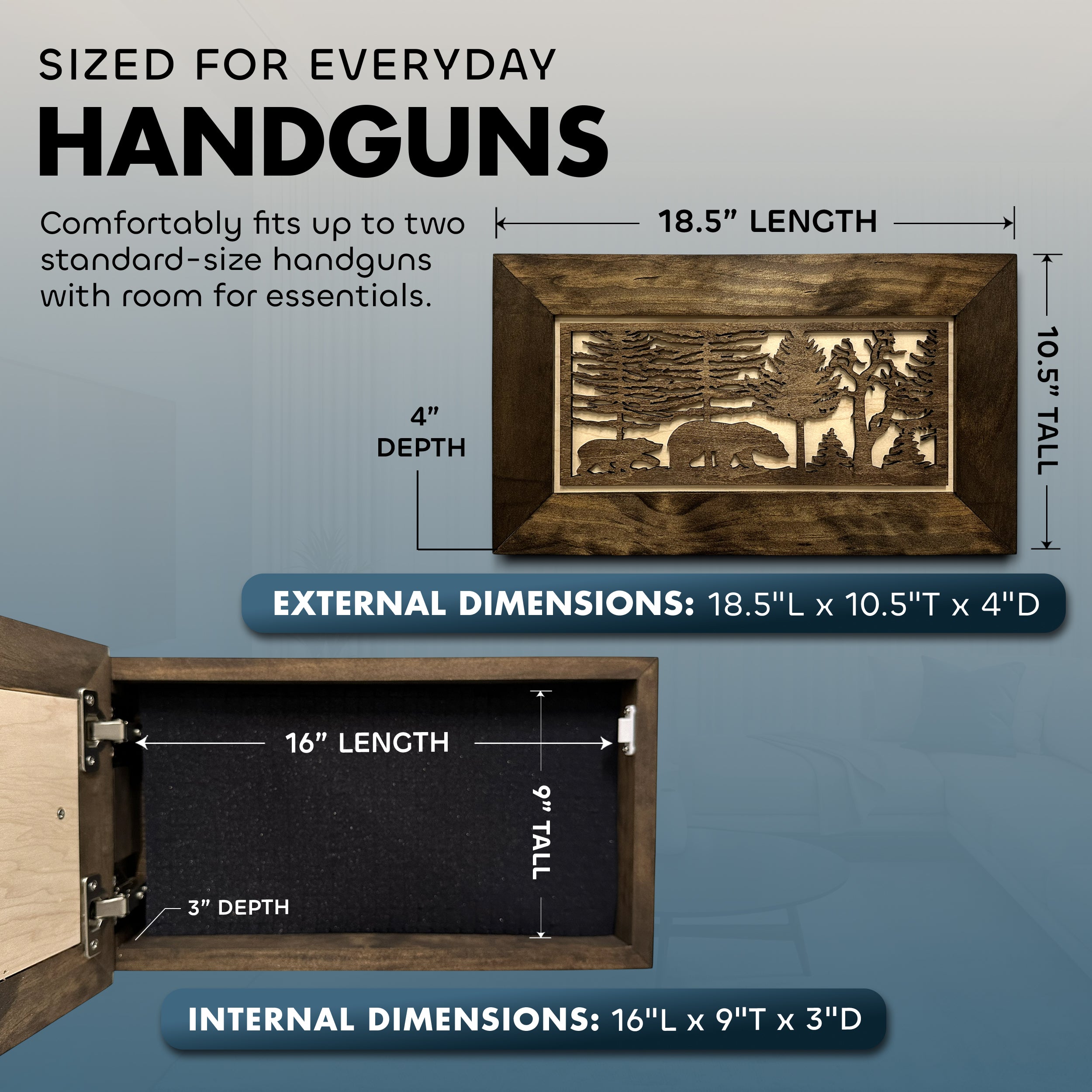Bear in Woods Hidden Gun Storage Safe Concealment Shelf Concealed by Bellewood Designs - product image 6 for Resin Society