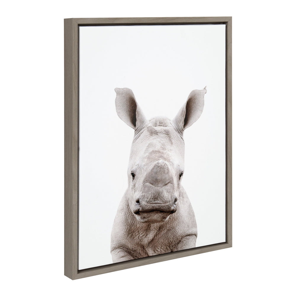 Sylvie Animal Studio Baby Rhino Framed Canvas by Amy Peterson Art Studio in a modern frame