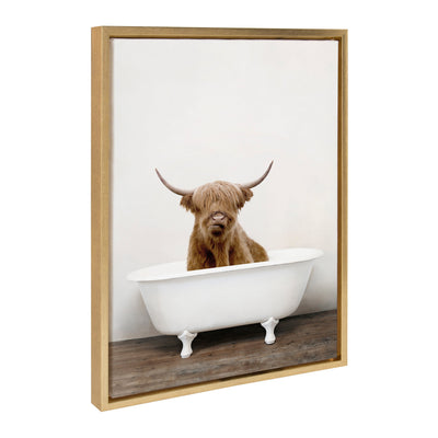 Sylvie Highland Cow in Tub Color Framed Canvas