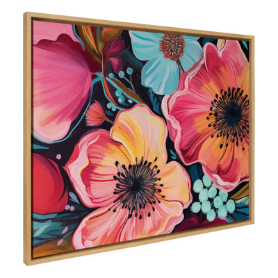 Sylvie Preppy Boho Aesthetic Colorful Floral Group Framed Canvas by The Creative Bunch Studio