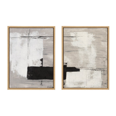 Sylvie Line 1 Left and Right Neutral Linen Framed Canvas Art Set by Nikita Jariwala