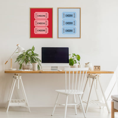 Sylvie Cheers Pink Red Ticket Framed Canvas by Alli Standefer