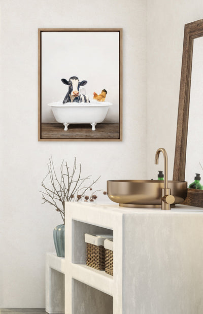 Sylvie Cow and Chicken in Rustic Bath Framed Canvas by kateandlaurel - product image 10 for Resin Society