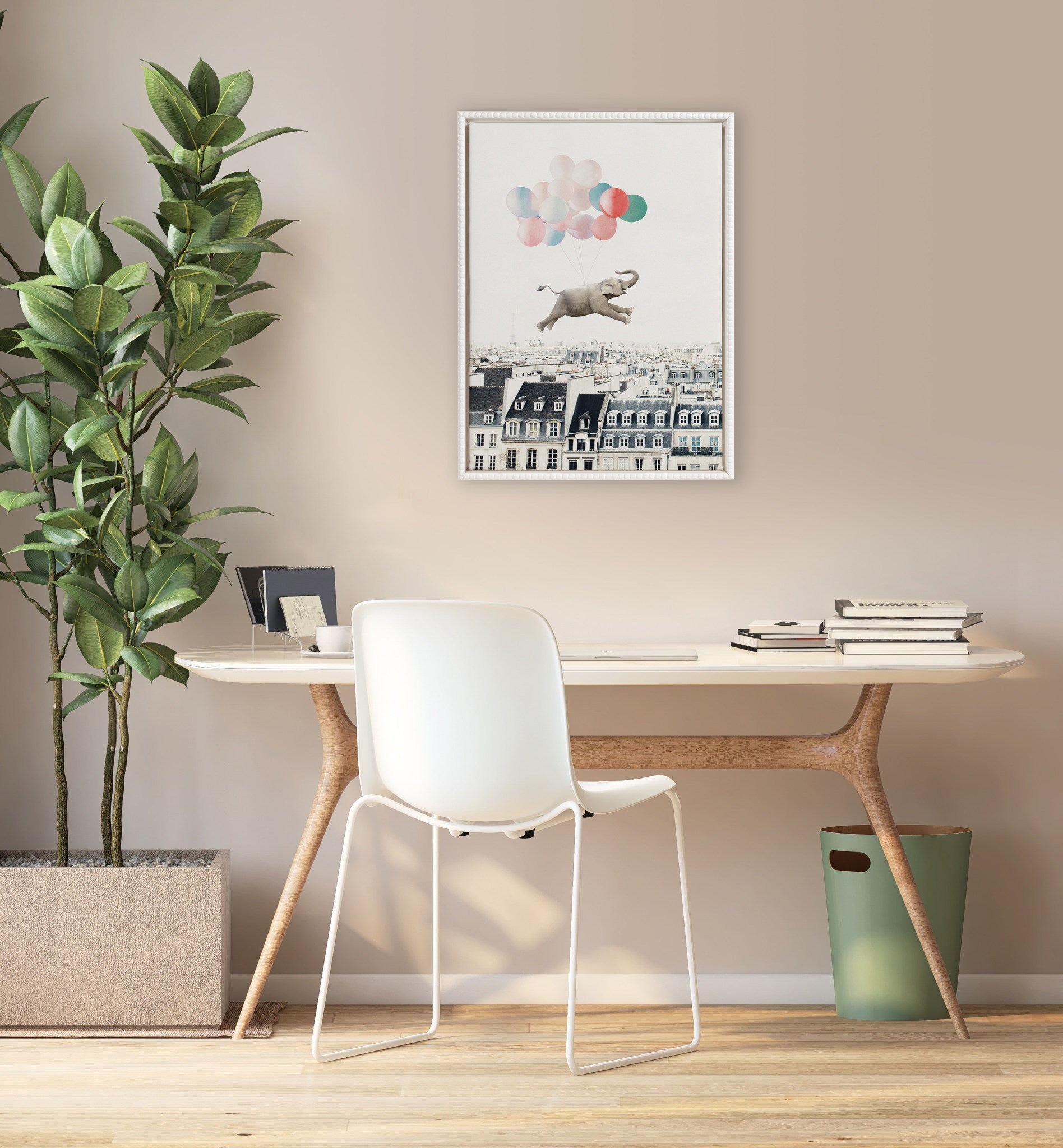 Sylvie Beaded Happy Elephant in Paris Framed Canvas by July Art Prints