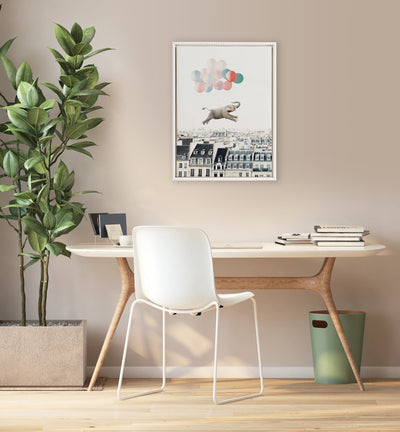 Sylvie Beaded Happy Elephant in Paris Framed Canvas by July Art Prints