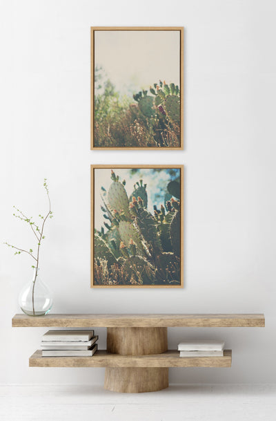Sylvie A Desert Prickly Pear Cactus 1 and 2 Framed Canvas Art Set by Laura Evans