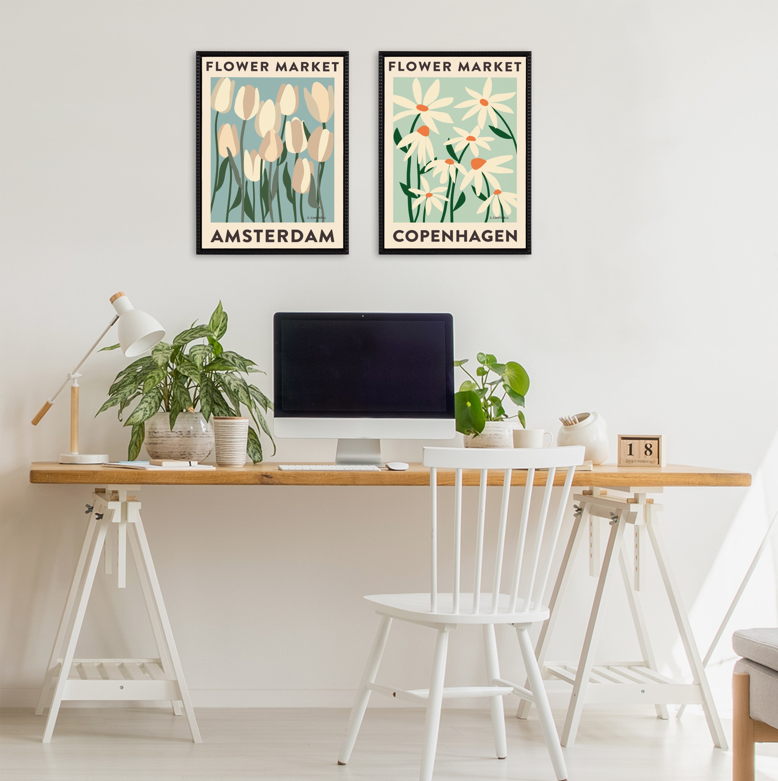 Sylvie Flower Market 3 and 4 Framed Canvas Art Set by Carrie Cantwell