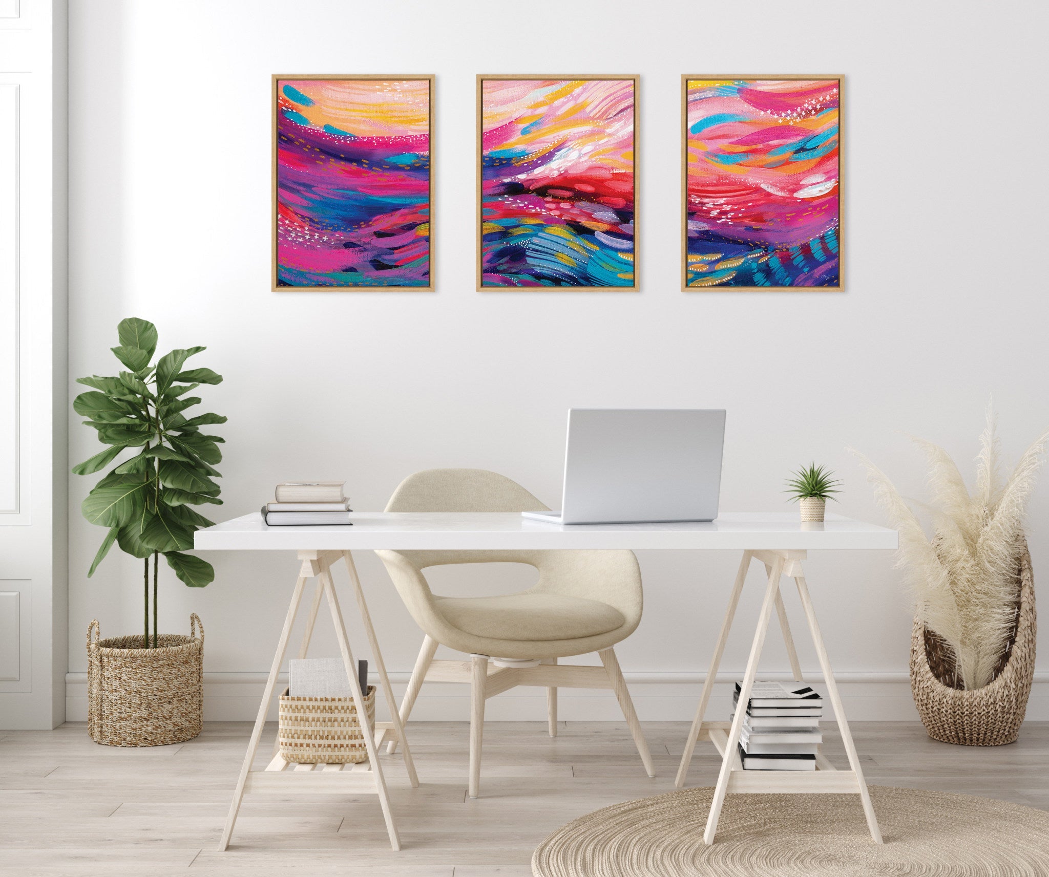 Sylvie EV Brush Strokes 90 A, B and C Framed Canvas Art Set by Jessi Raulet