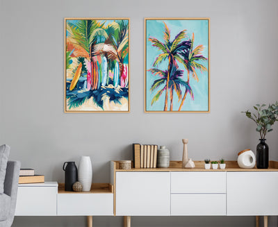 Sylvie Surf and Sand and Tropical Palms Study Framed Canvas Art Set by Rachel Christopoulos
