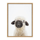 Framed canvas print of a fluffy white sheep with a distinct black nose and ears, set against a plain white background.