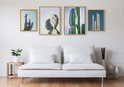 Sylvie Cactus Sky 4-Piece Pastel Cactus Framed Canvas Art Set by Stephanie Klatt