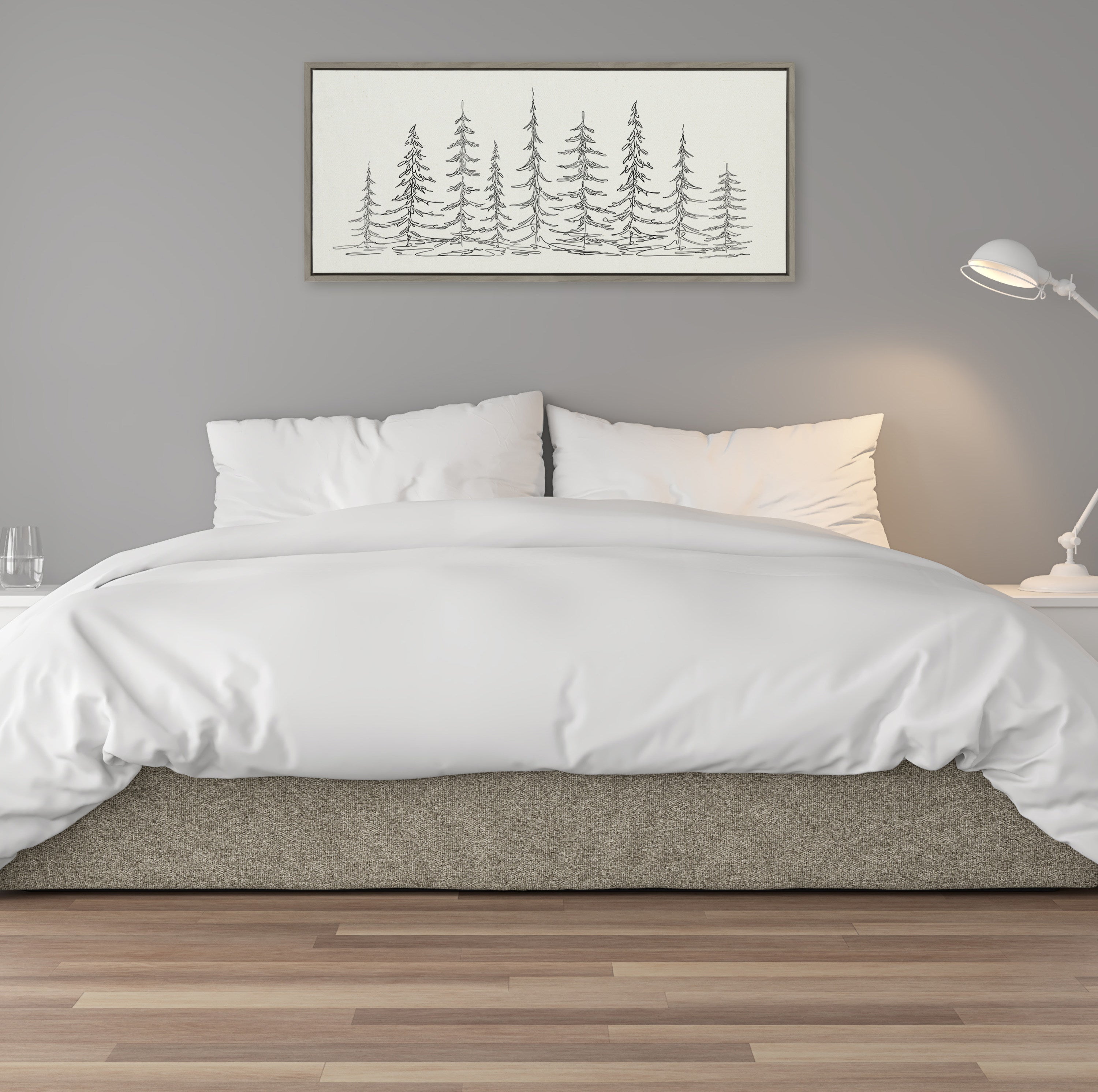 Sylvie Minimalist Evergreen Trees Sketch Framed Canvas