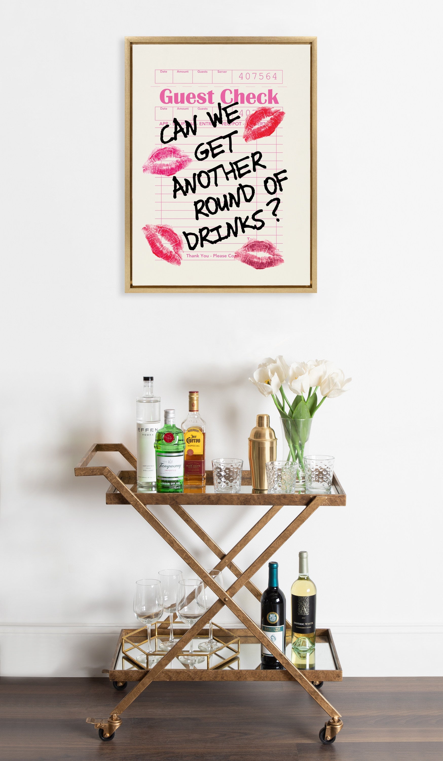 Sylvie Another Round Guest Check Framed Canvas by Alli Standefer