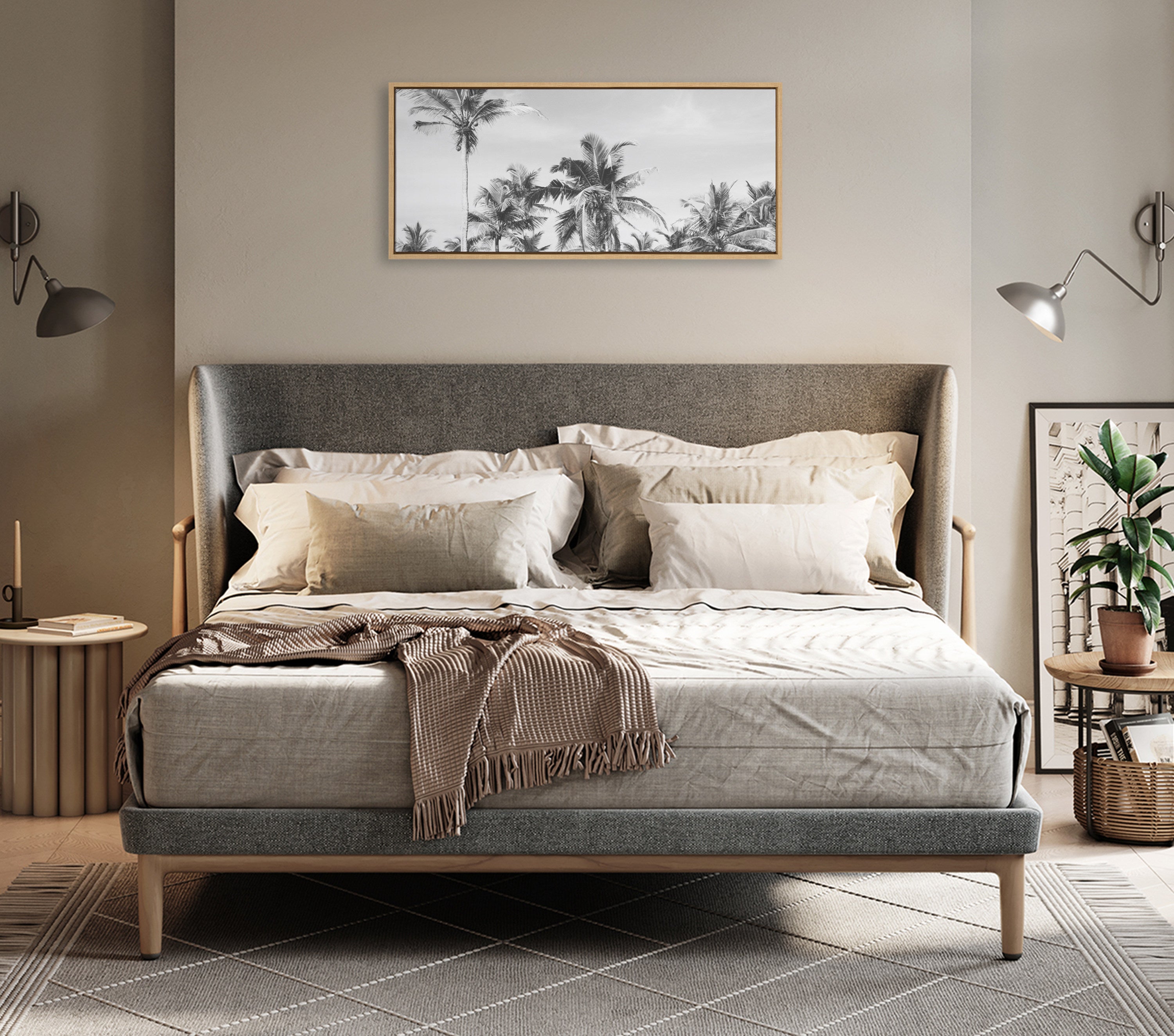 Sylvie Coastal Coconut Palm Tree Beach BW Framed Canvas by kateandlaurel - product image 11 for Resin Society