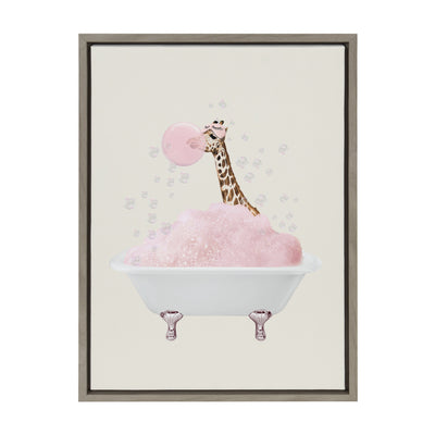 Sylvie Giraffe Taking a Bath Framed Canvas by July Art Prints