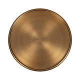 Circular polished metal tray with brushed bronze finish and subtle concentric texture, viewed from above showing smooth raised edges.