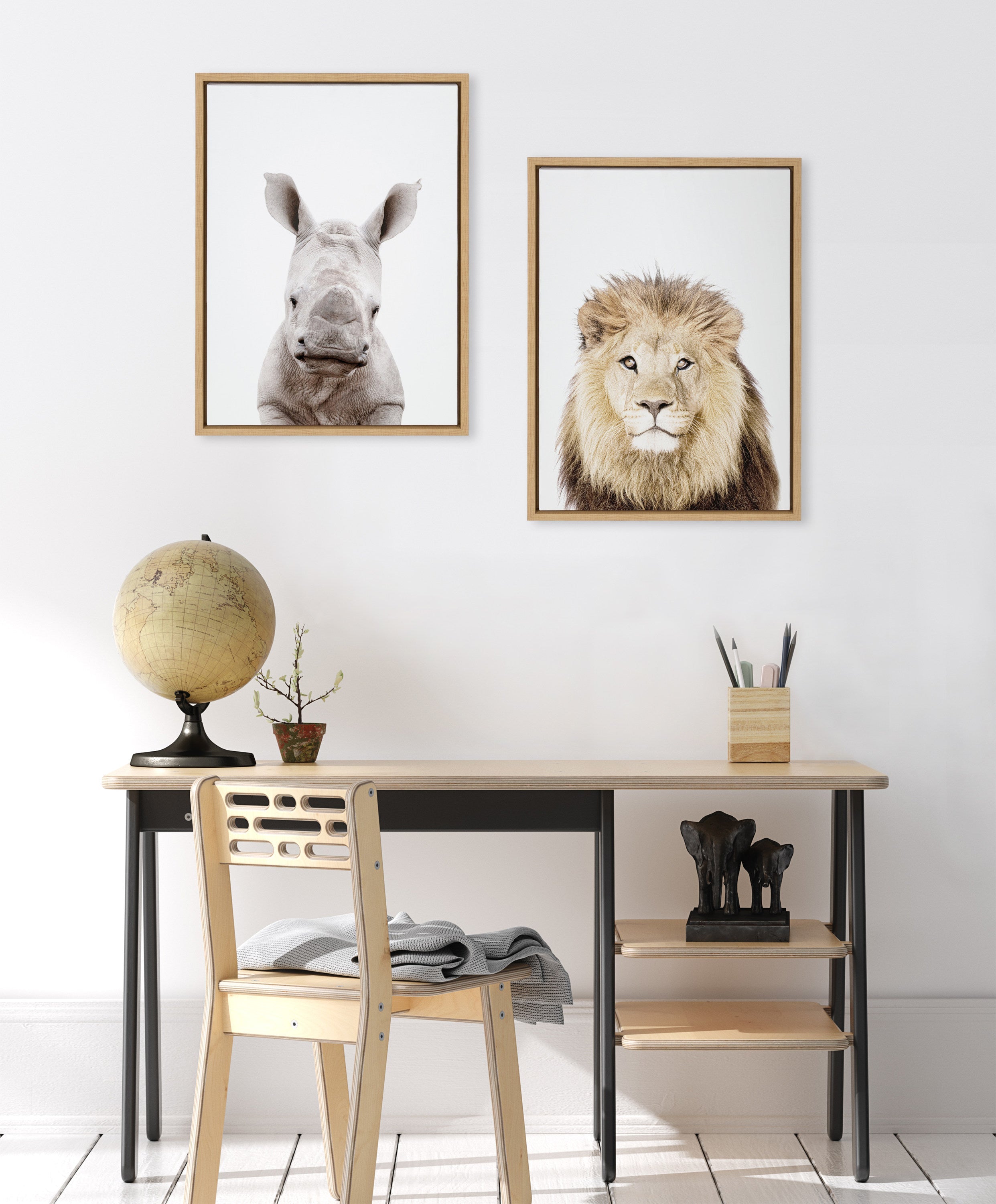 Sylvie Lion Thinking Portrait Framed Canvas by Amy Peterson Art Studio