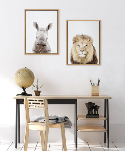 Sylvie Lion Thinking Portrait Framed Canvas by Amy Peterson Art Studio