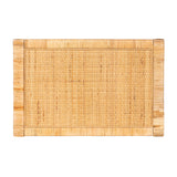 Rectangular rattan side table top with tightly woven pattern and a border of thicker rattan strips, shown from above on a white background.