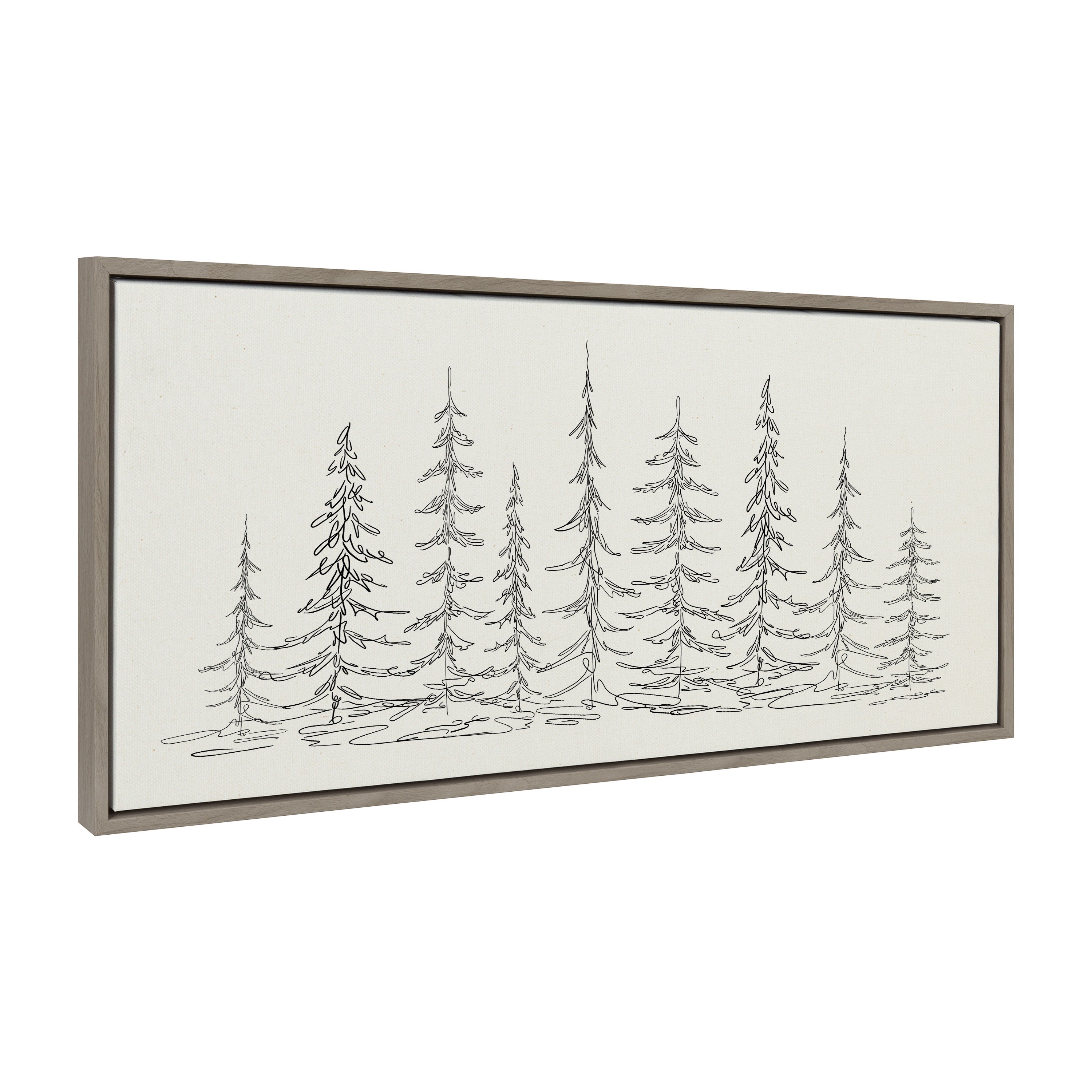 Sylvie Minimalist Evergreen Trees Sketch Framed Canvas