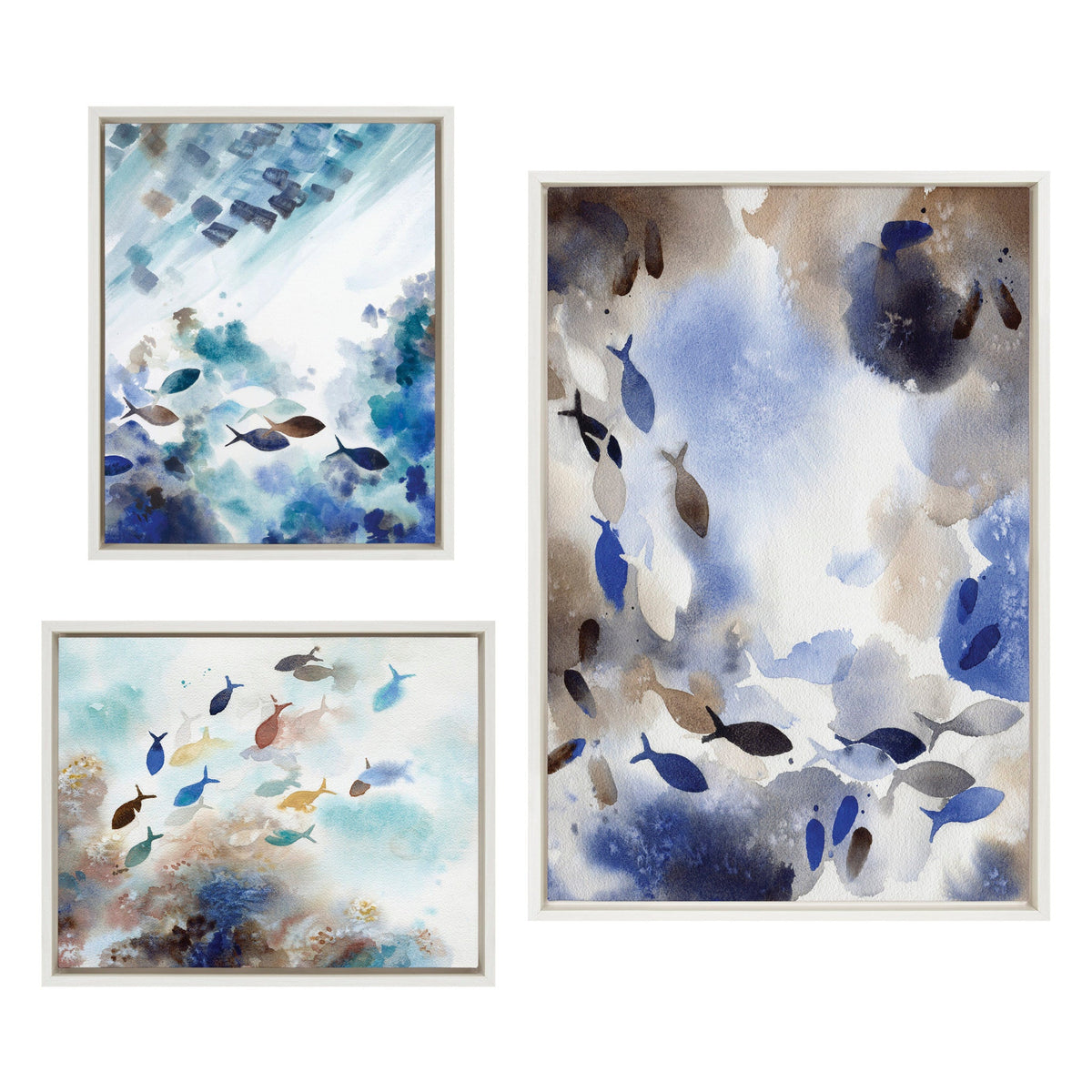 Three framed floating canvas prints titled Obstacles, Adventure, and Nourish displayed on a wall