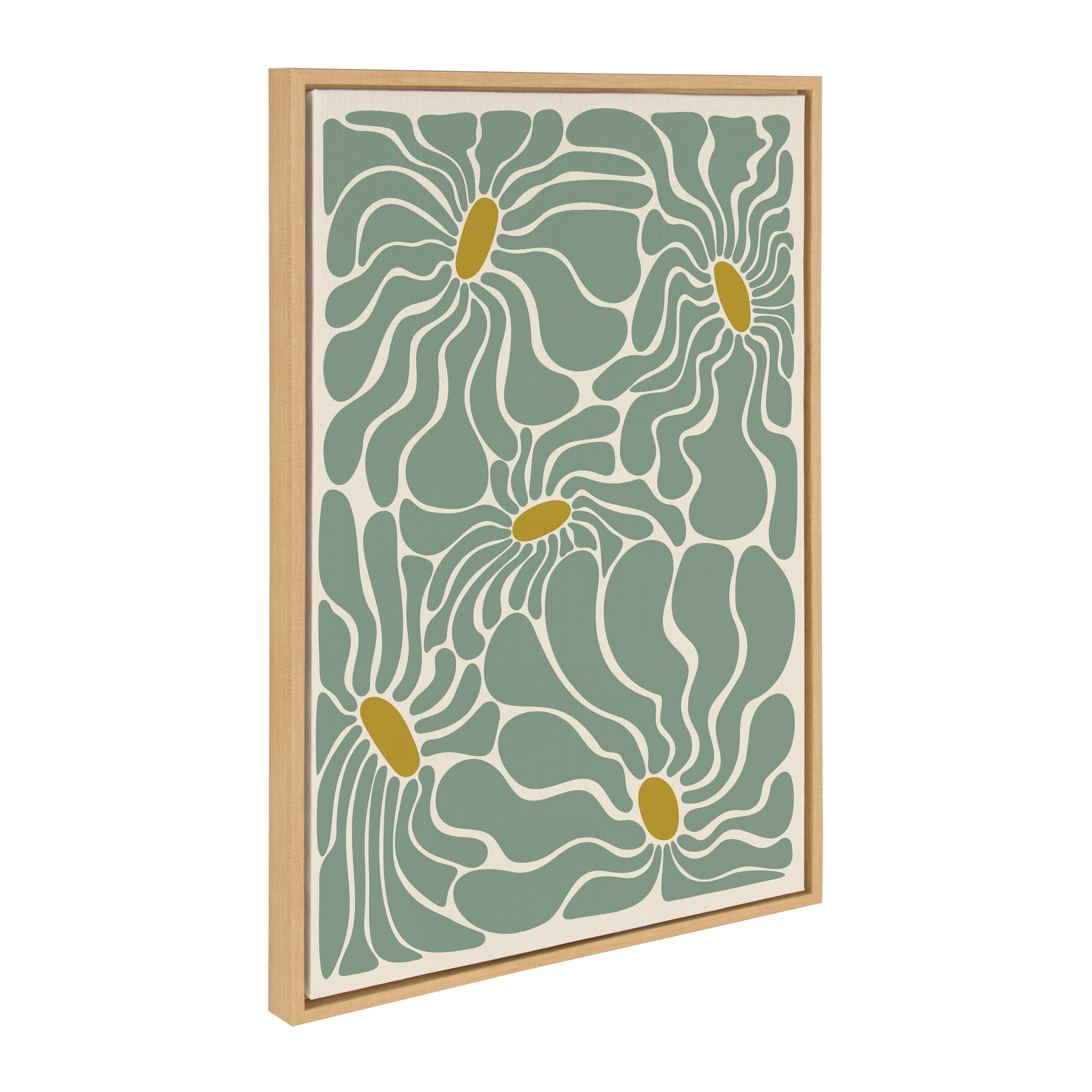 Sylvie Fluid Flowers 1 framed canvas by Carrie Cantwell showing a dynamic floral artwork with fluid shapes and vibrant colors