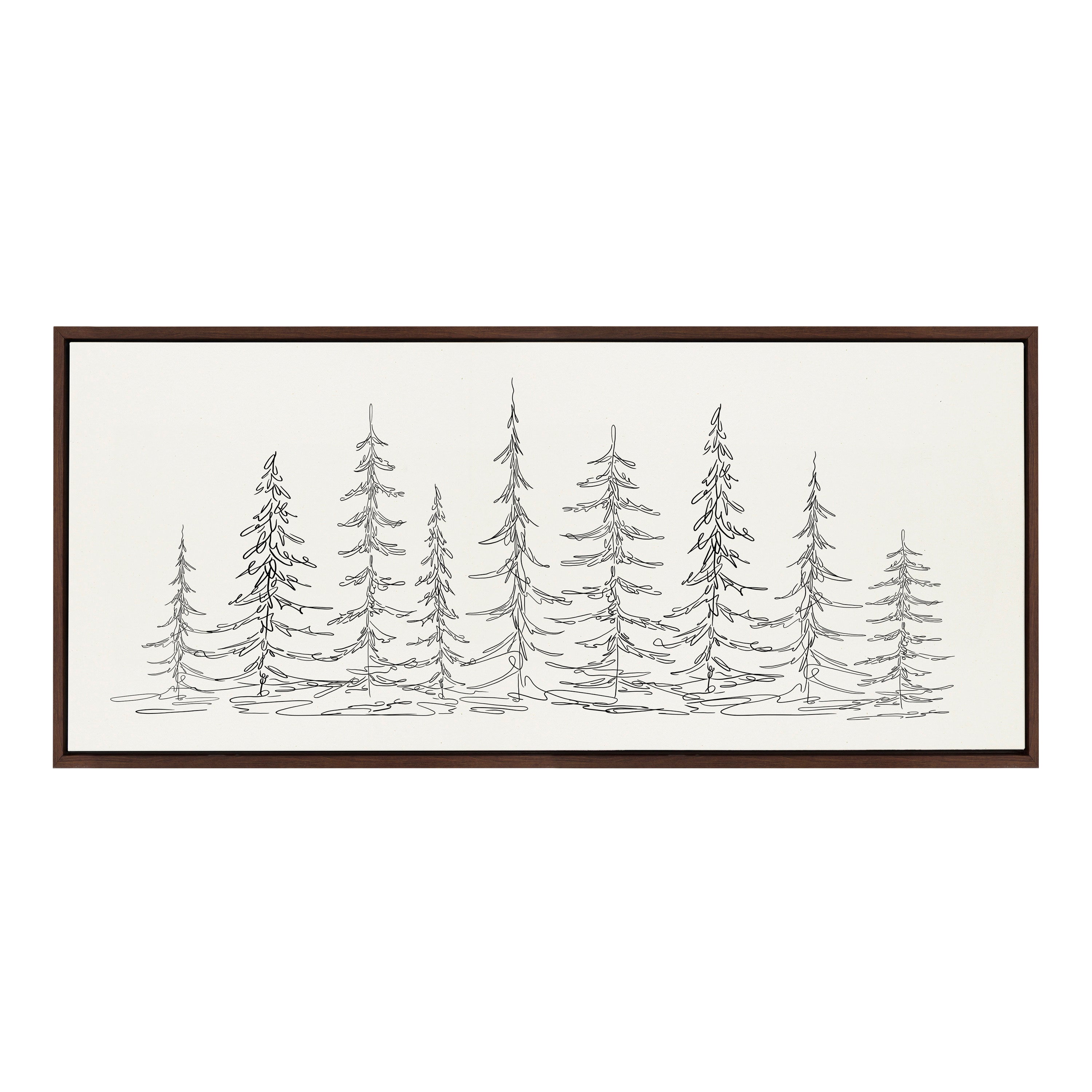 Sylvie Minimalist Evergreen Trees Sketch Framed Canvas