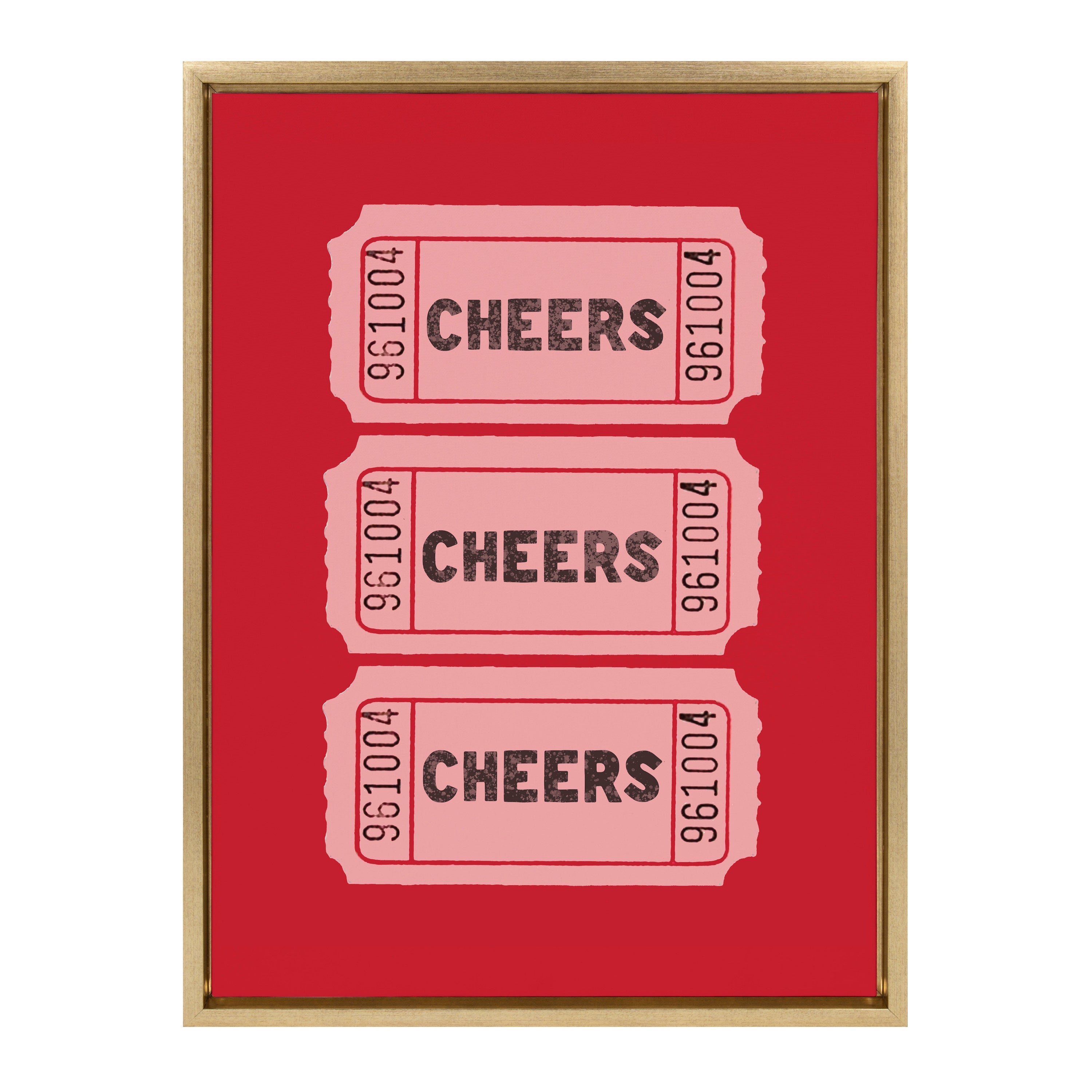 Sylvie Cheers Pink Red Ticket Framed Canvas by Alli Standefer