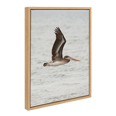 Sylvie Pelican No 1 framed canvas art showing a soft pelican coastal scene
