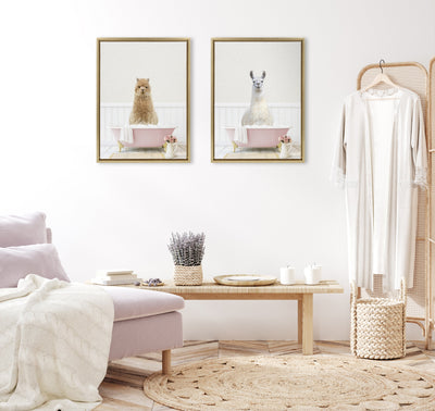 Sylvie Alpaca in Cottage Rose Bath Framed Canvas by kateandlaurel - product image 5 for Resin Society