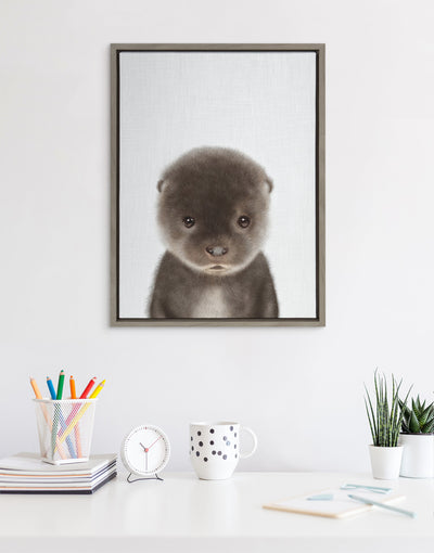 Sylvie Baby Otter Color Illustration Framed Canvas by kateandlaurel - product image 4 for Resin Society