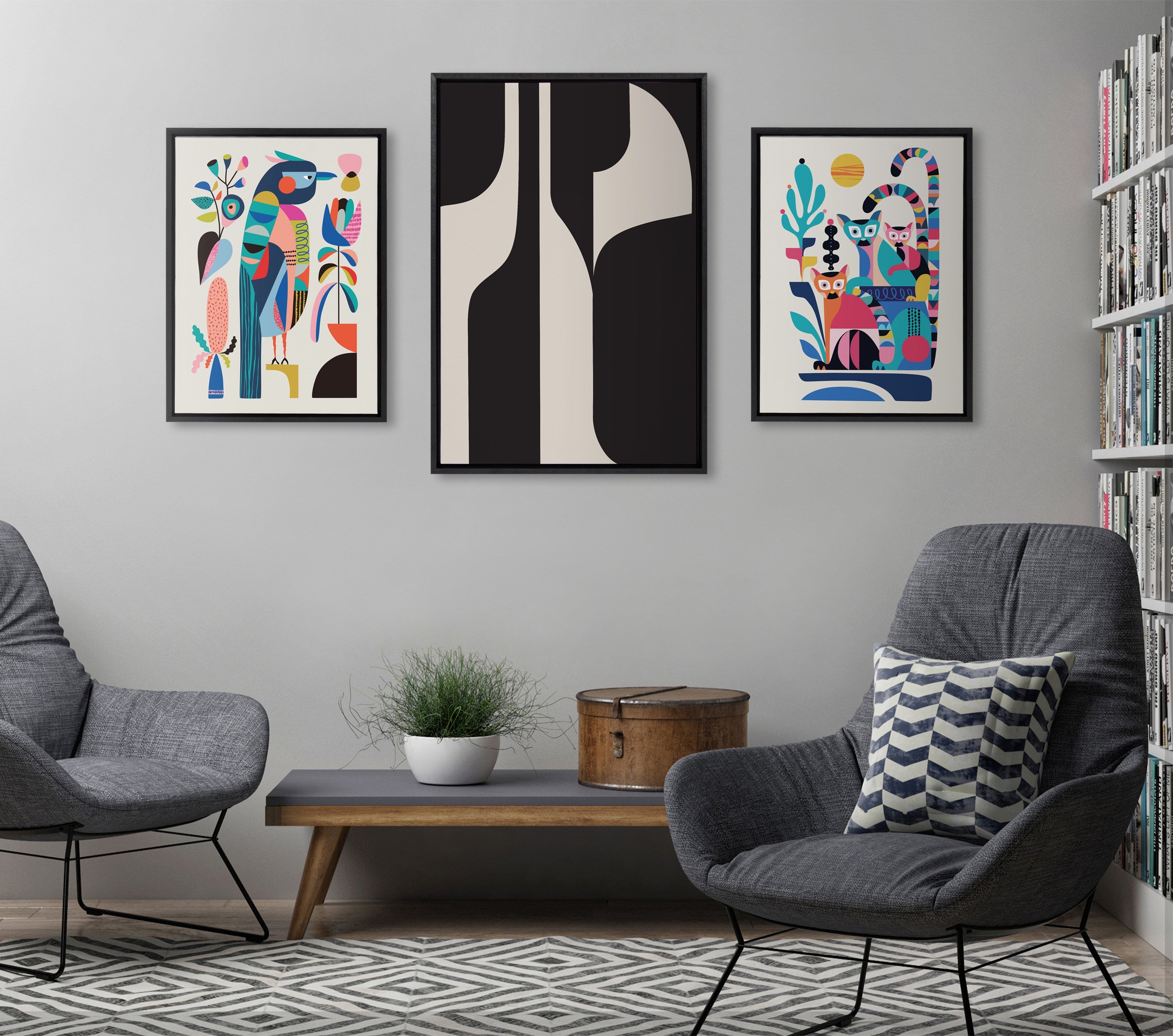 Sylvie Eye Catching Sleek Abstract 6 Black and Beige Framed Canvas by kateandlaurel - product image 17 for Resin Society