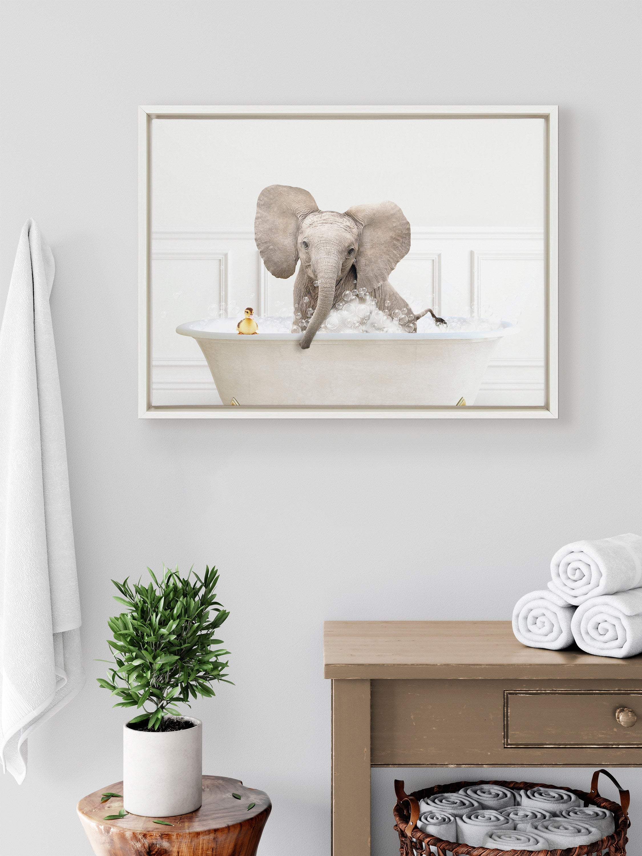 Sylvie Baby Elephant No4 In Bubble Bath Neutral Style Framed Canvas by kateandlaurel - product image 10 for Resin Society