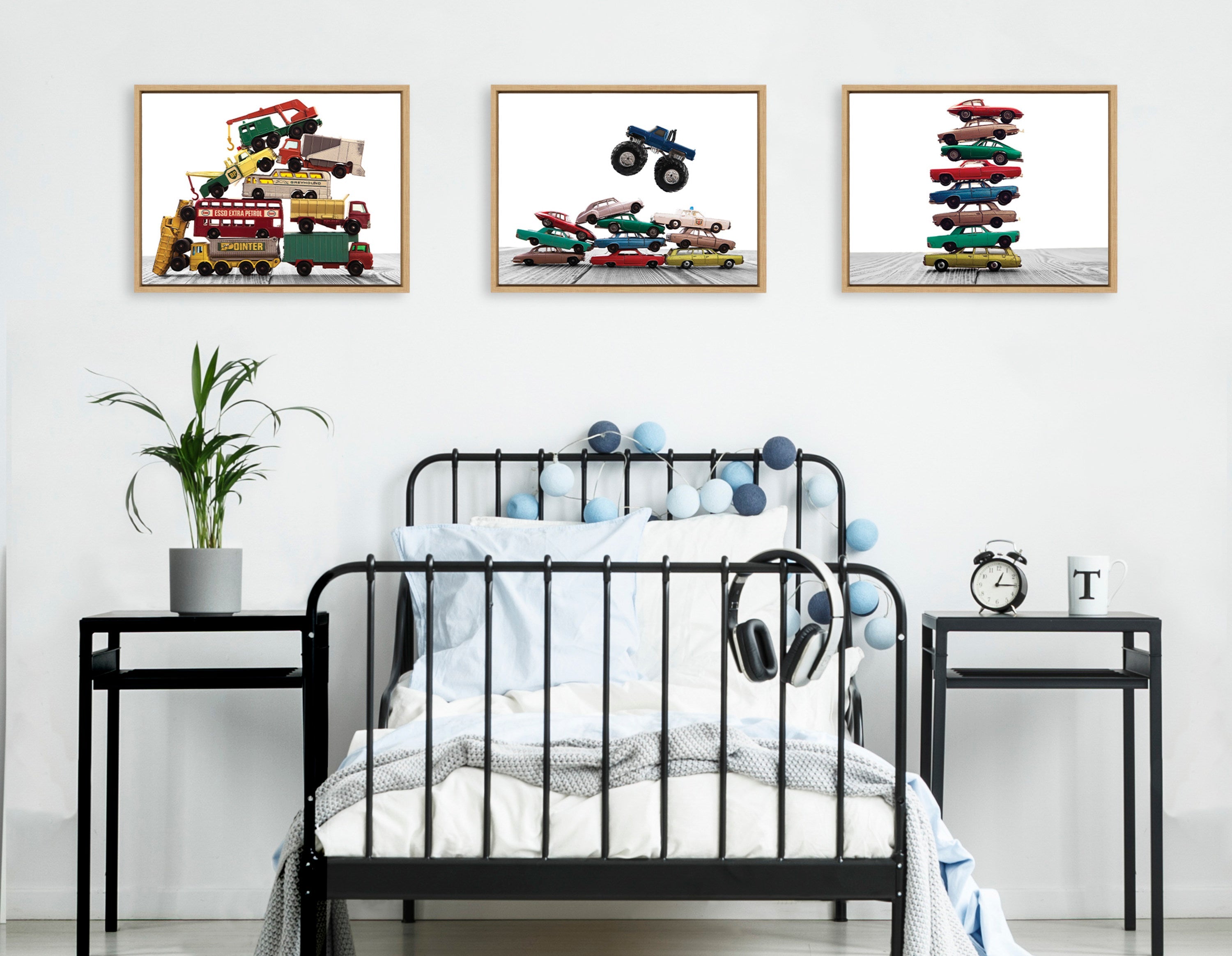 Sylvie Vintage Stacked Matchbox Work Vehicles Pile Framed Canvas by Saint and Sailor Studios