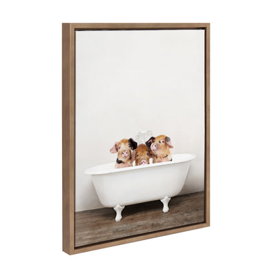 Sylvie Three Little Pigs In Vintage Bathtub Framed Canvas by kateandlaurel - product image 11 for Resin Society