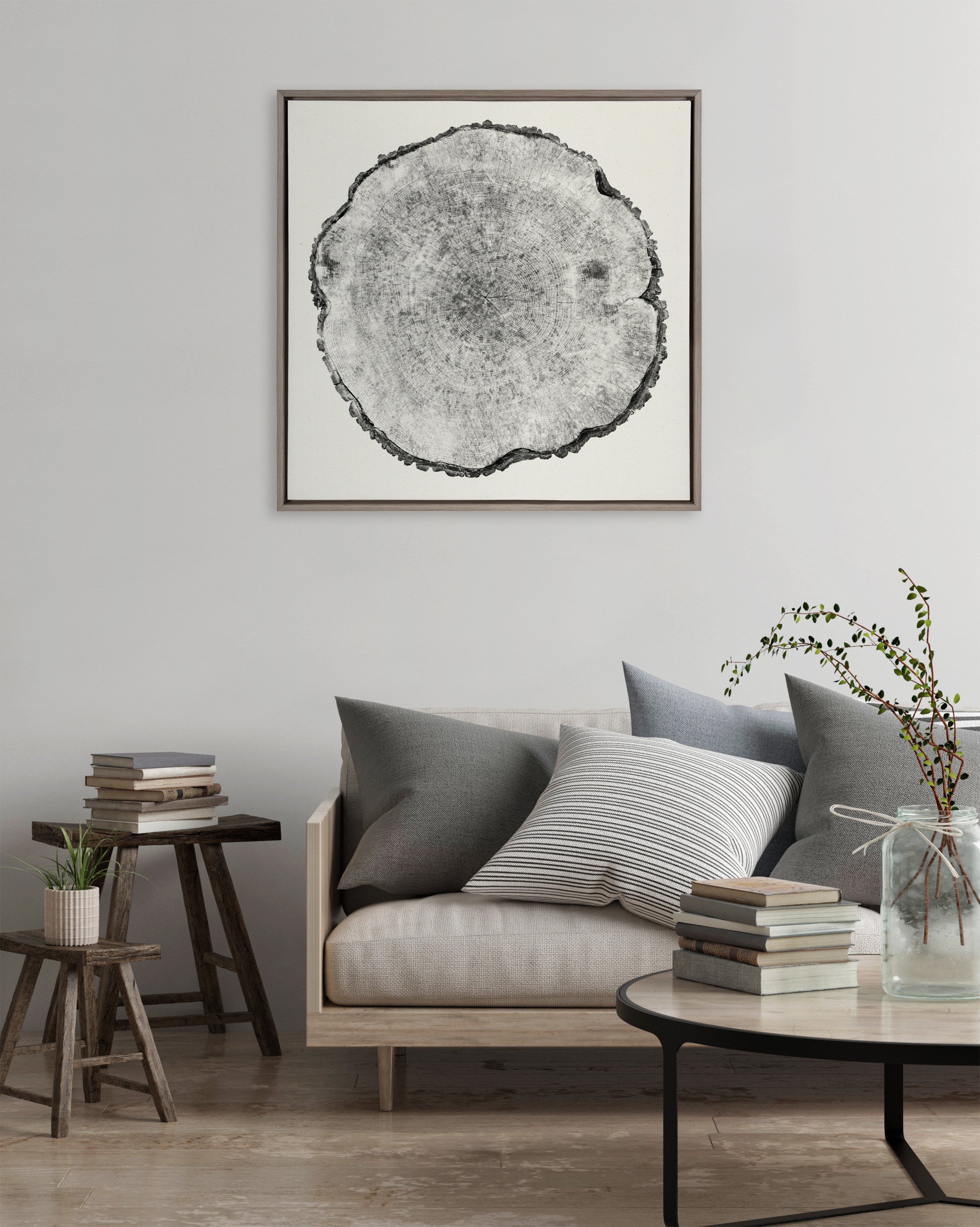 Sylvie Tree Rings Linen Framed Canvas by kateandlaurel - product image 4 for Resin Society