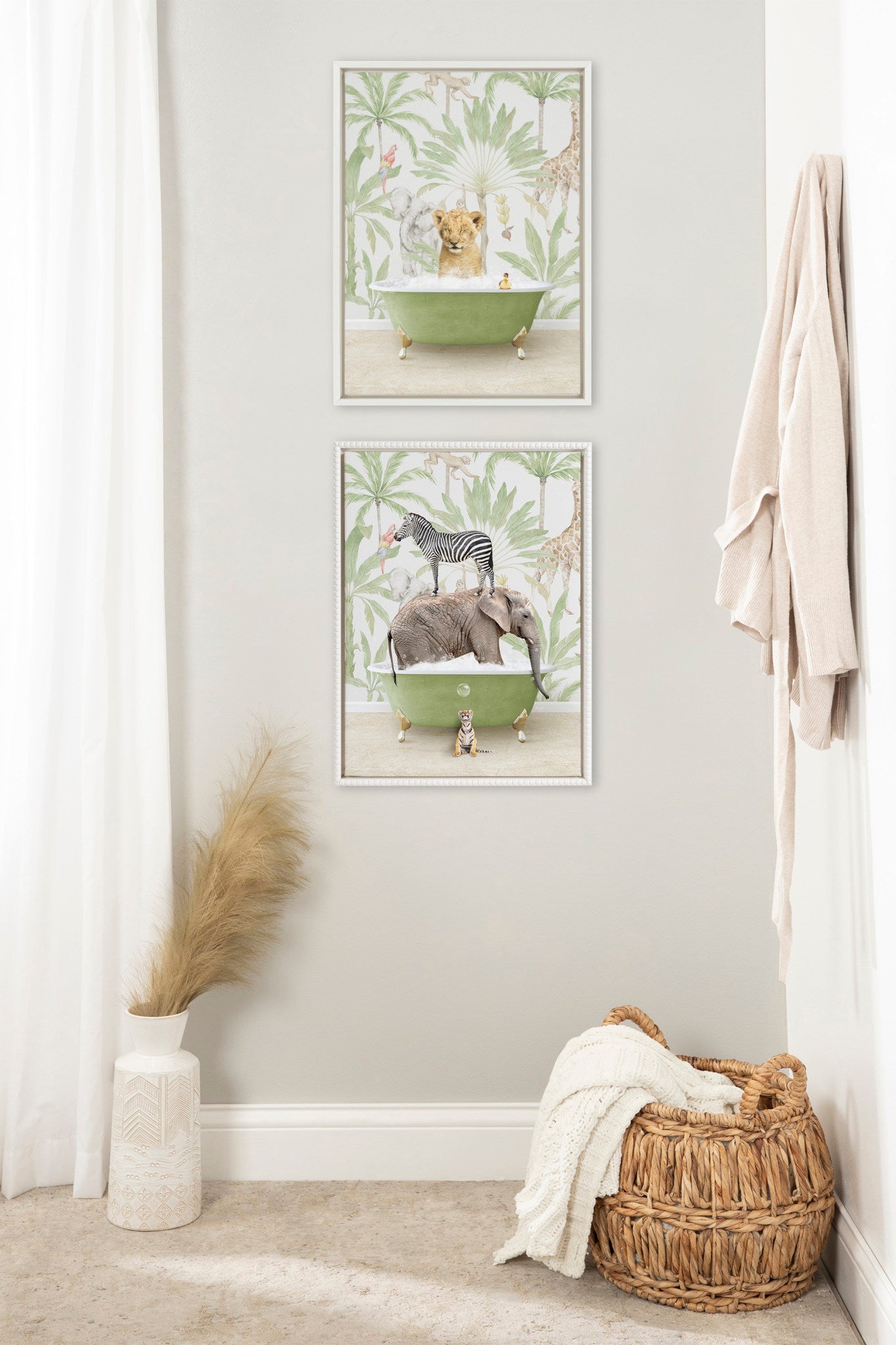 Sylvie Lion Cub in Wild Safari Bath Framed Canvas by Amy Peterson Art Studio