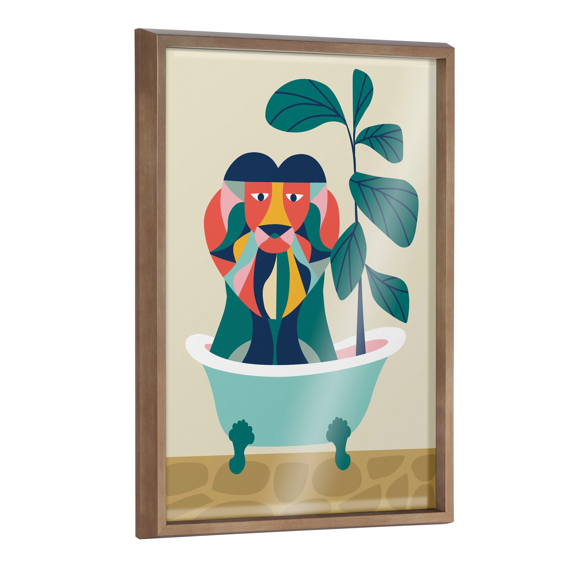Blake Mid Century Modern Lion in Bathtub Framed Printed Glass by kateandlaurel - main product image for Resin Society