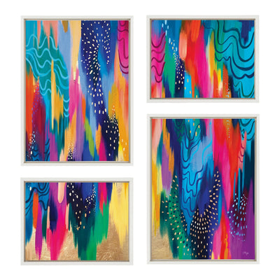 Sylvie EV Brushstroke 128 Framed Canvas Art Set showing abstract colorful brushstroke designs in four frames arranged on wall