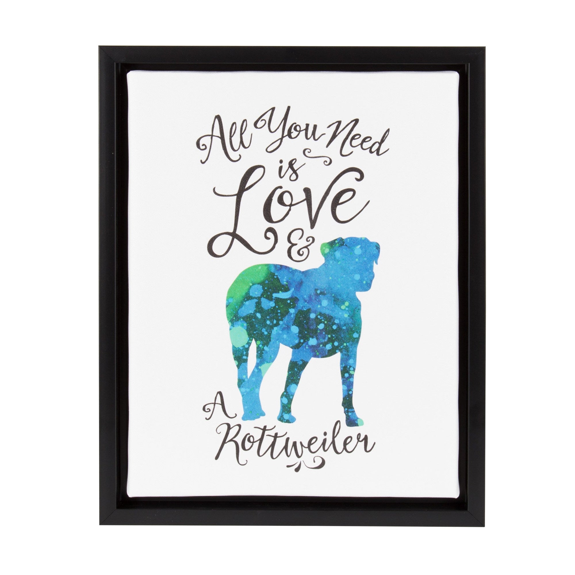 Sylvie Love and a Rottweiler Watercolor Framed Canvas, Black 11x14 by kateandlaurel - main product image for Resin Society
