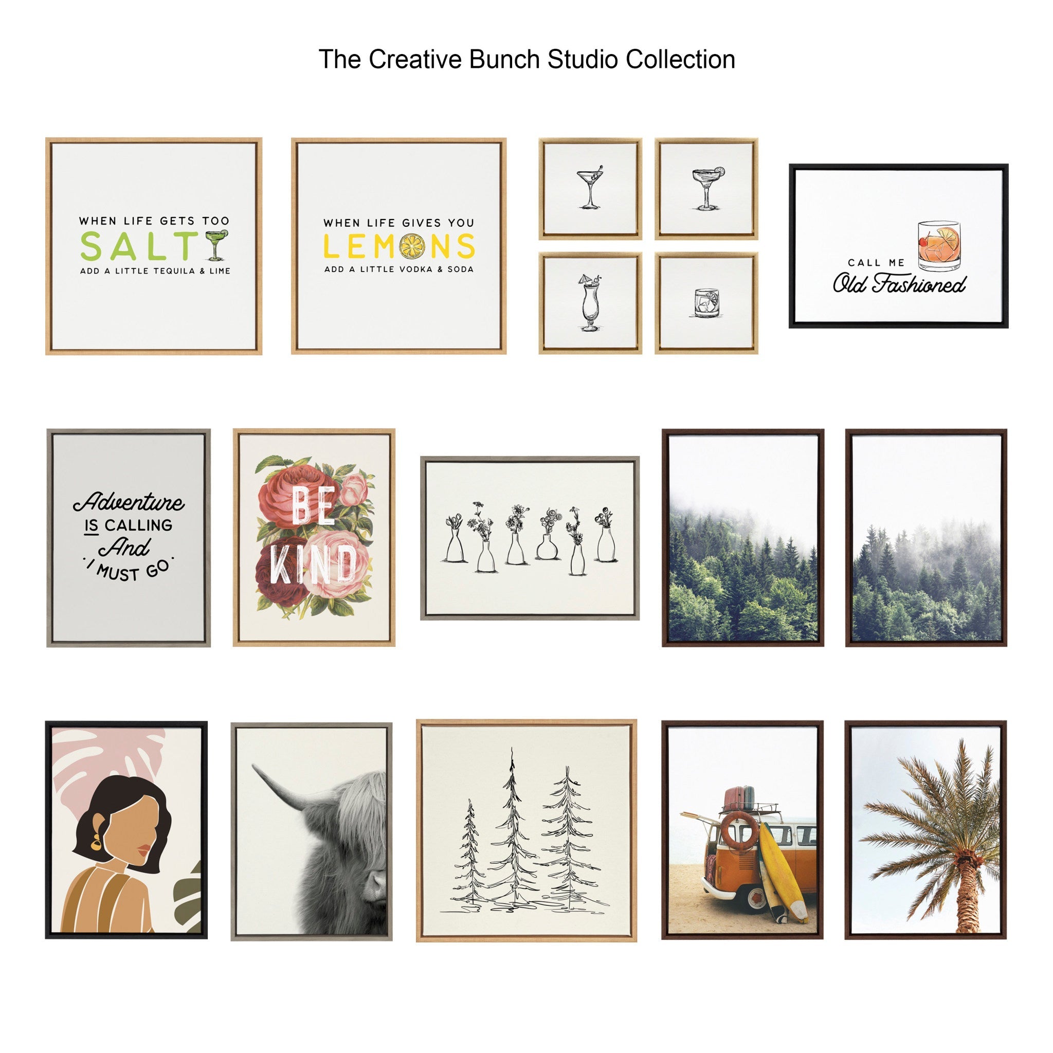 Sylvie Minimalist Evergreen Trees Sketch Framed Canvas Art Set by The Creative Bunch Studio