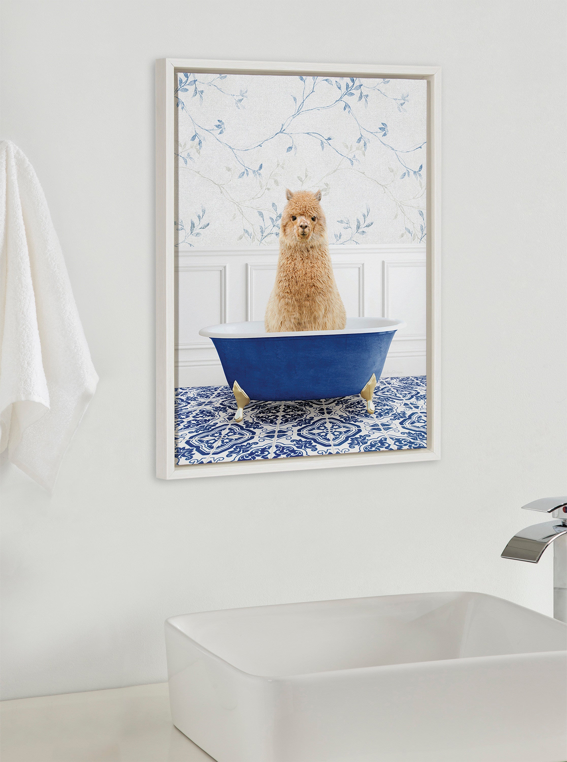 Sylvie Alpaca In Eclectic Blue Bath Framed Canvas by kateandlaurel - product image 4 for Resin Society