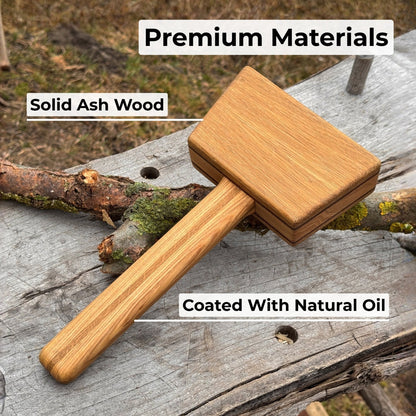 Quiet 23 oz Wooden Mallet with ash wood handle and head, Sharky Forged Steel Tools