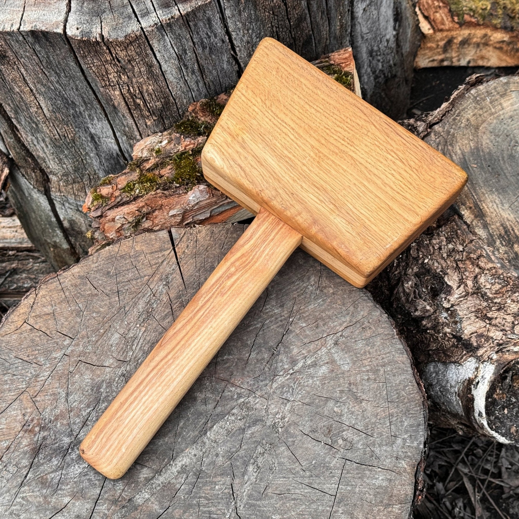 Quiet 35 oz Wooden Mallet with ash wood handle and head by Sharky Forged Steel Tools